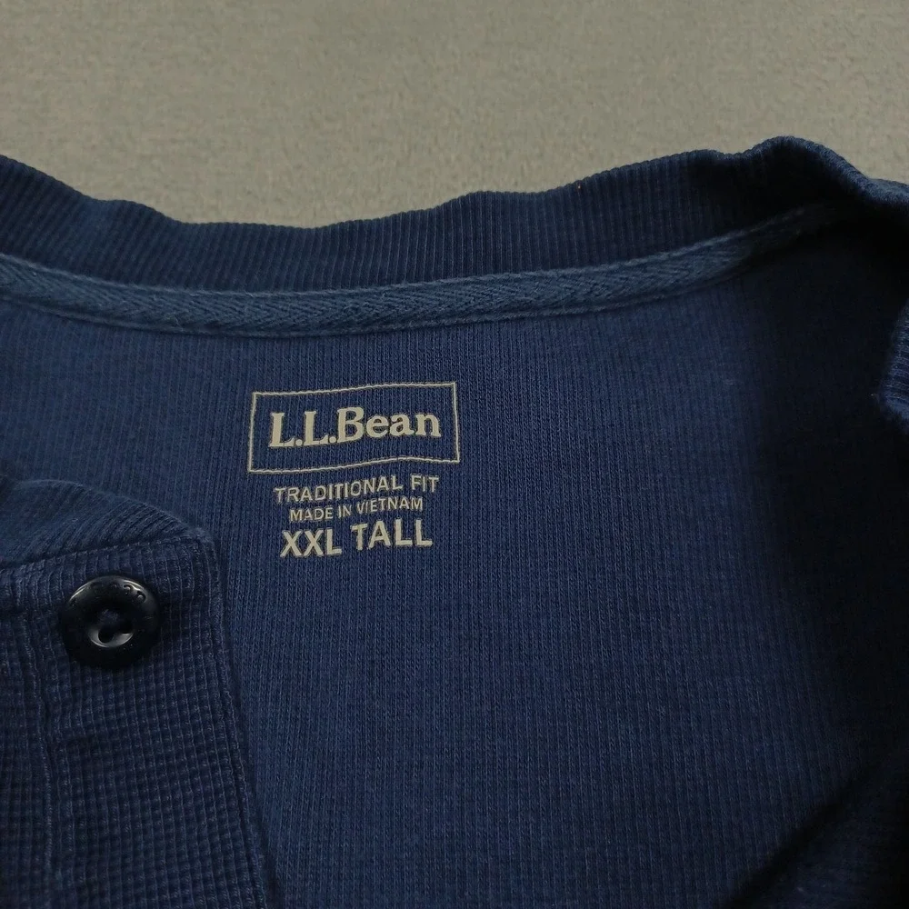 LL Bean Shirt Mens XXLT Blue Henley Pullover Outdoor Casual